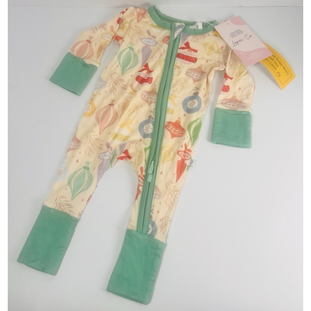 Laree + Co Newborn Bamboo Zip Convertible Footie, Christmas Ornament Sleeper